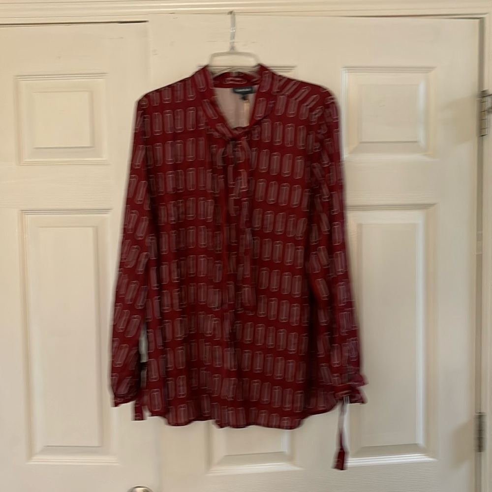 ModCloth Paperclip Print Tie Neck Blouse